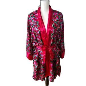 Vintage Victoria's Secret Gold Label Red Tulip Satin Short Kimono Robe One Size